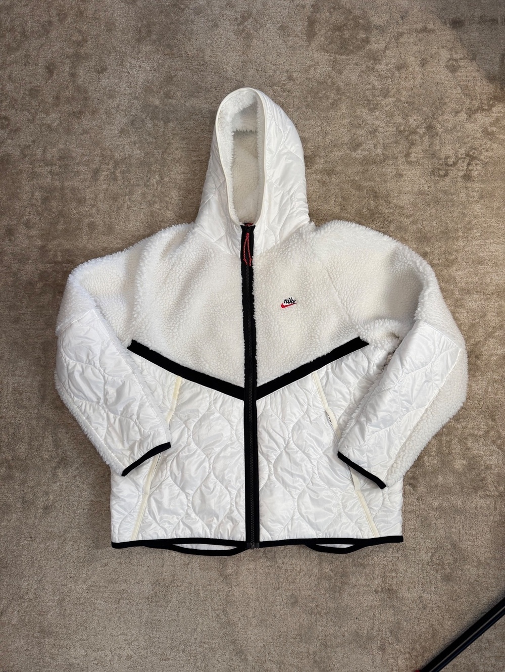 Nike Sportswear Heritage Sherpa Jacket CU4446-121 White Black Red 3XL Hoodie
